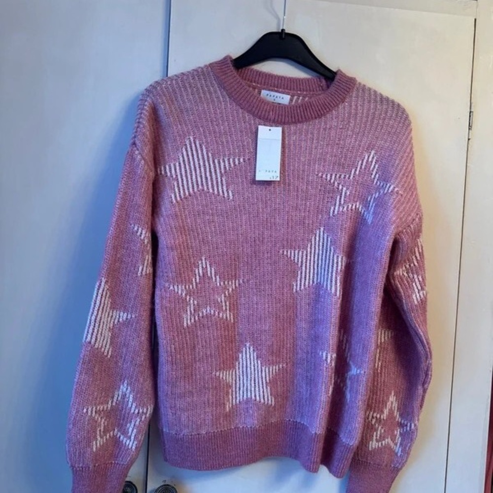Pink Star Pattern Sweater - image 1